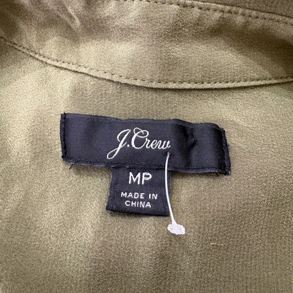 J. Crew Silk Short Sleeve Button‎ Up Shirt Olive Green Quiet Luxury Size MP